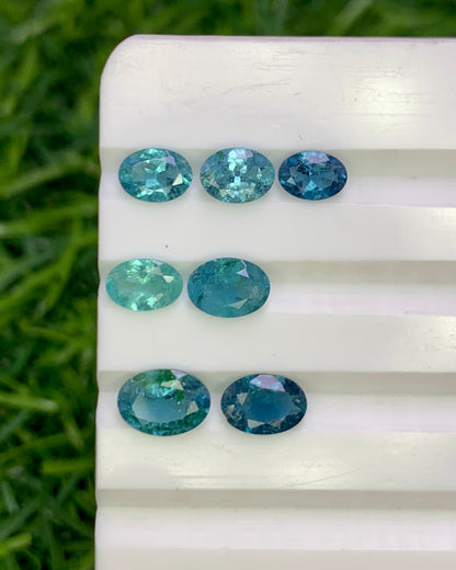 Natural Indicolite Tourmaline Lot 3.09 Carat Mix Size Oval Shape Faceted Gemstone 7 Piece Lot