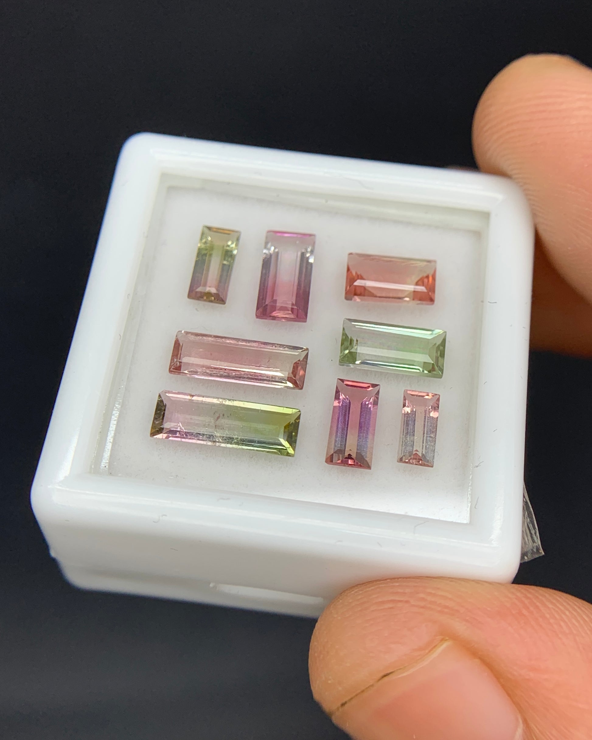 Natural Bi Color Tourmaline Lot 3.48 Carat Mix Size Baguette Shape Faceted Gemstone 8 Piece Lot 