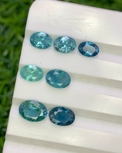 Natural Indicolite Tourmaline Lot 3.09 Carat Mix Size Oval Shape Faceted Gemstone 7 Piece Lot