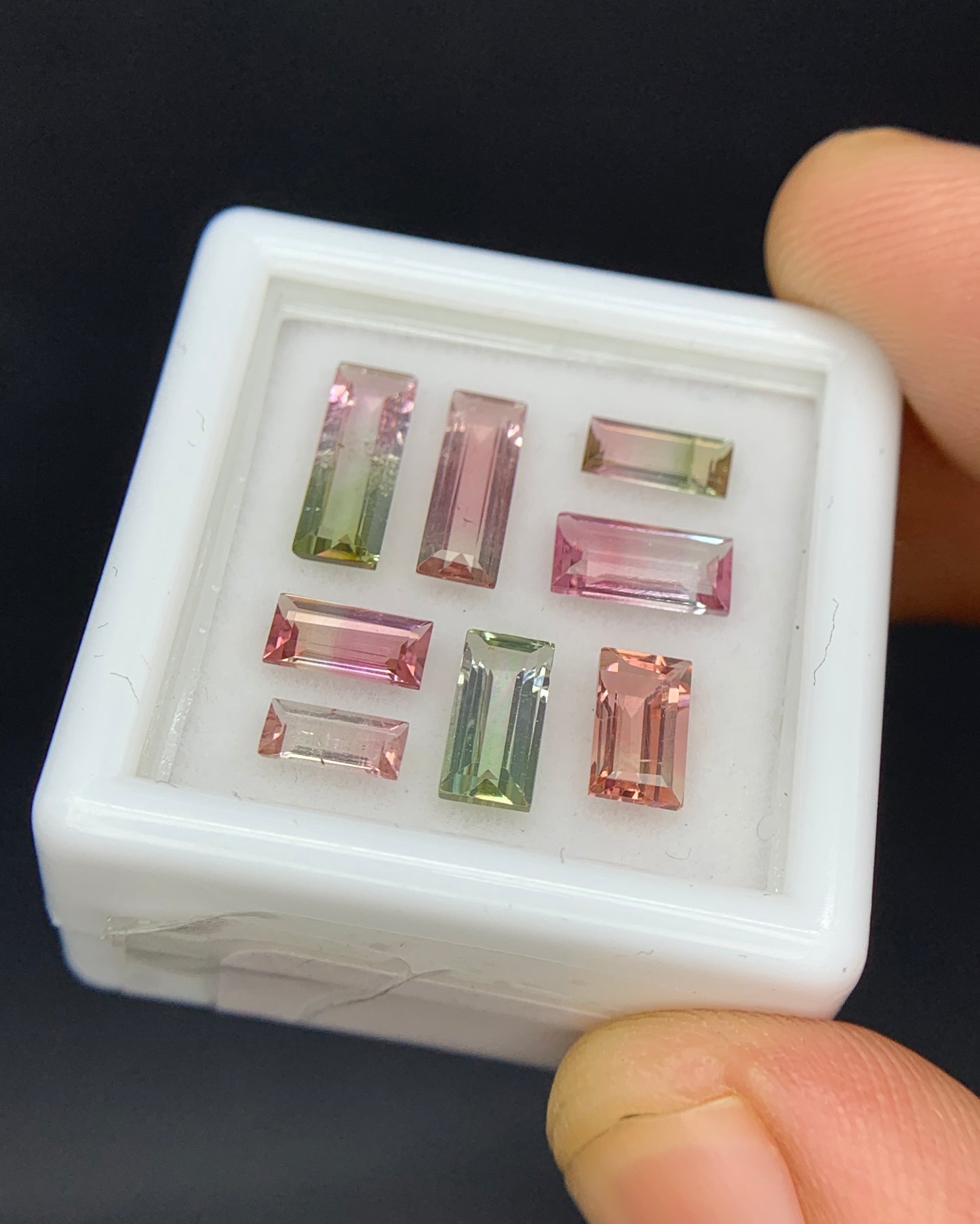 Natural Bi Color Tourmaline Lot 3.48 Carat Mix Size Baguette Shape Faceted Gemstone 8 Piece Lot 