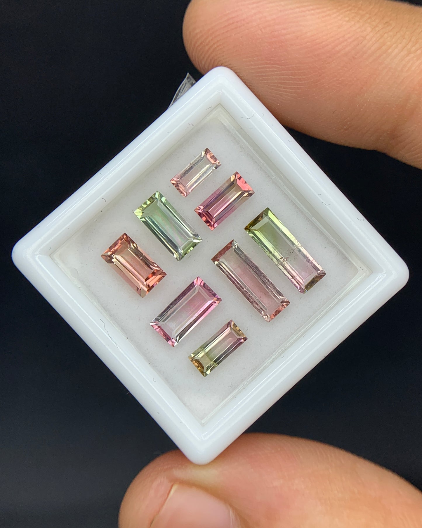 Natural Bi Color Tourmaline Lot 3.48 Carat Mix Size Baguette Shape Faceted Gemstone 8 Piece Lot 