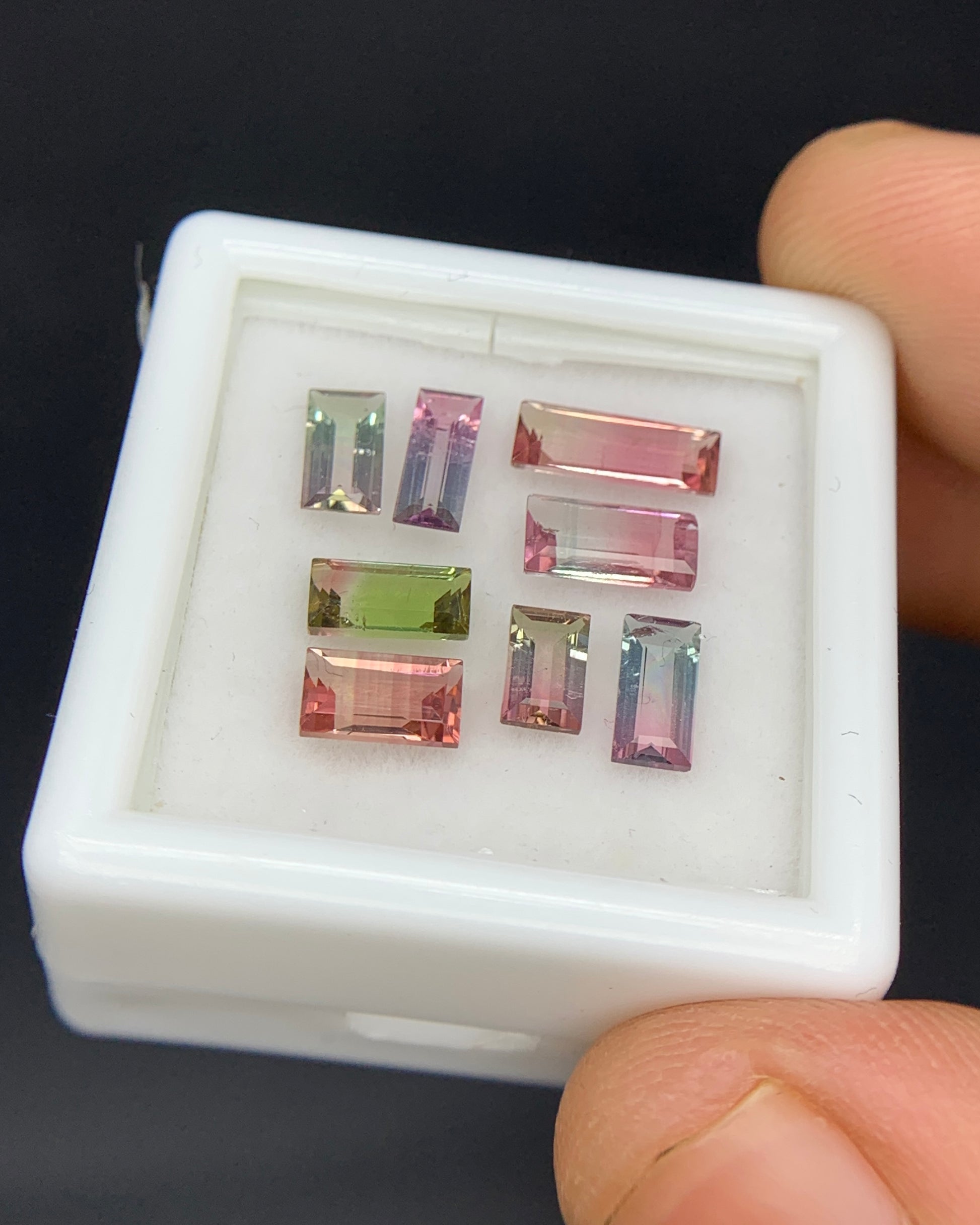 Natural Bi Color Tourmaline Lot 2.91 Carat Mix Size Baguette Shape Faceted Gemstone 8 Piece Lot