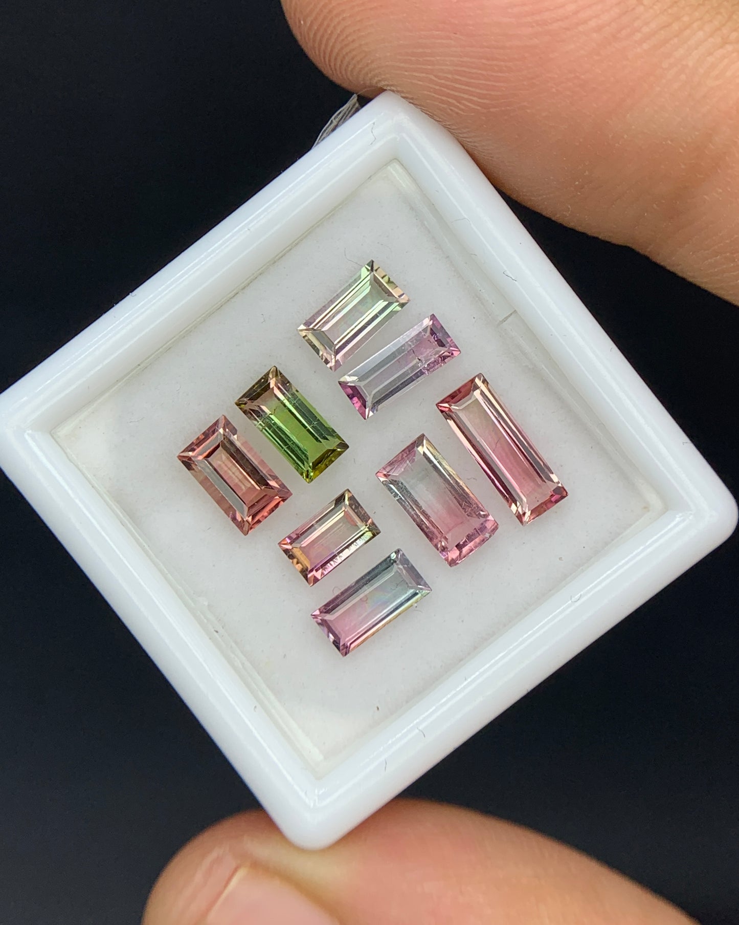 Natural Bi Color Tourmaline Lot 2.91 Carat Mix Size Baguette Shape Faceted Gemstone 8 Piece Lot