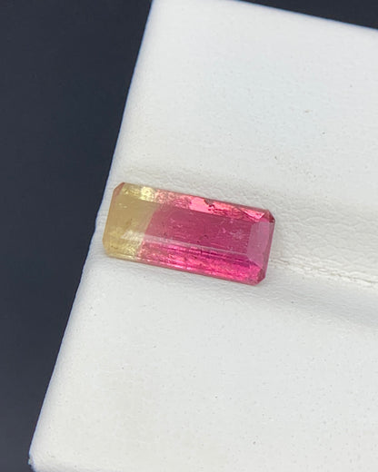 Natural Bi Color Tourmaline 1.59 Carat 10.8x5.2 MM Baguette Shape Faceted Gemstone 