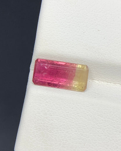 Natural Bi Color Tourmaline 1.59 Carat 10.8x5.2 MM Baguette Shape Faceted Gemstone 