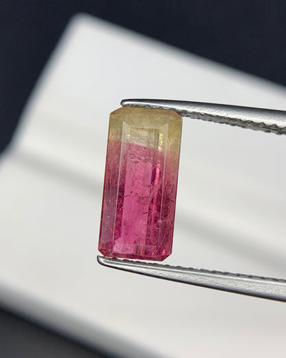 Natural Bi Color Tourmaline 1.59 Carat 10.8x5.2 MM Baguette Shape Faceted Gemstone 