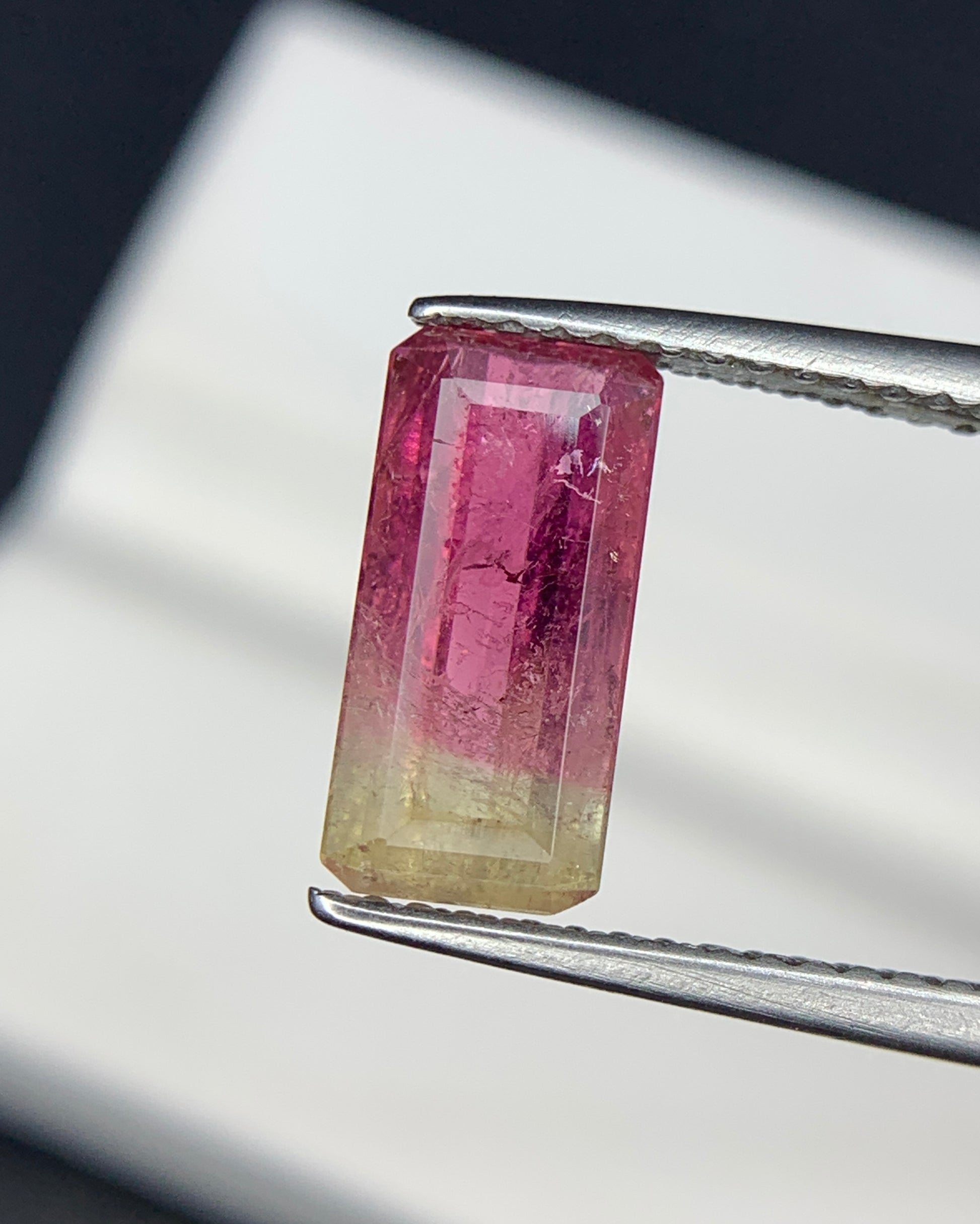 Natural Bi Color Tourmaline 1.59 Carat 10.8x5.2 MM Baguette Shape Faceted Gemstone 