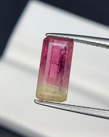Natural Bi Color Tourmaline 1.59 Carat 10.8x5.2 MM Baguette Shape Faceted Gemstone 