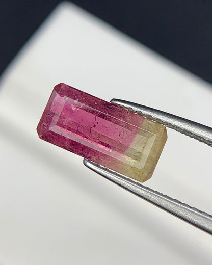 Natural Bi Color Tourmaline 1.59 Carat 10.8x5.2 MM Baguette Shape Faceted Gemstone 