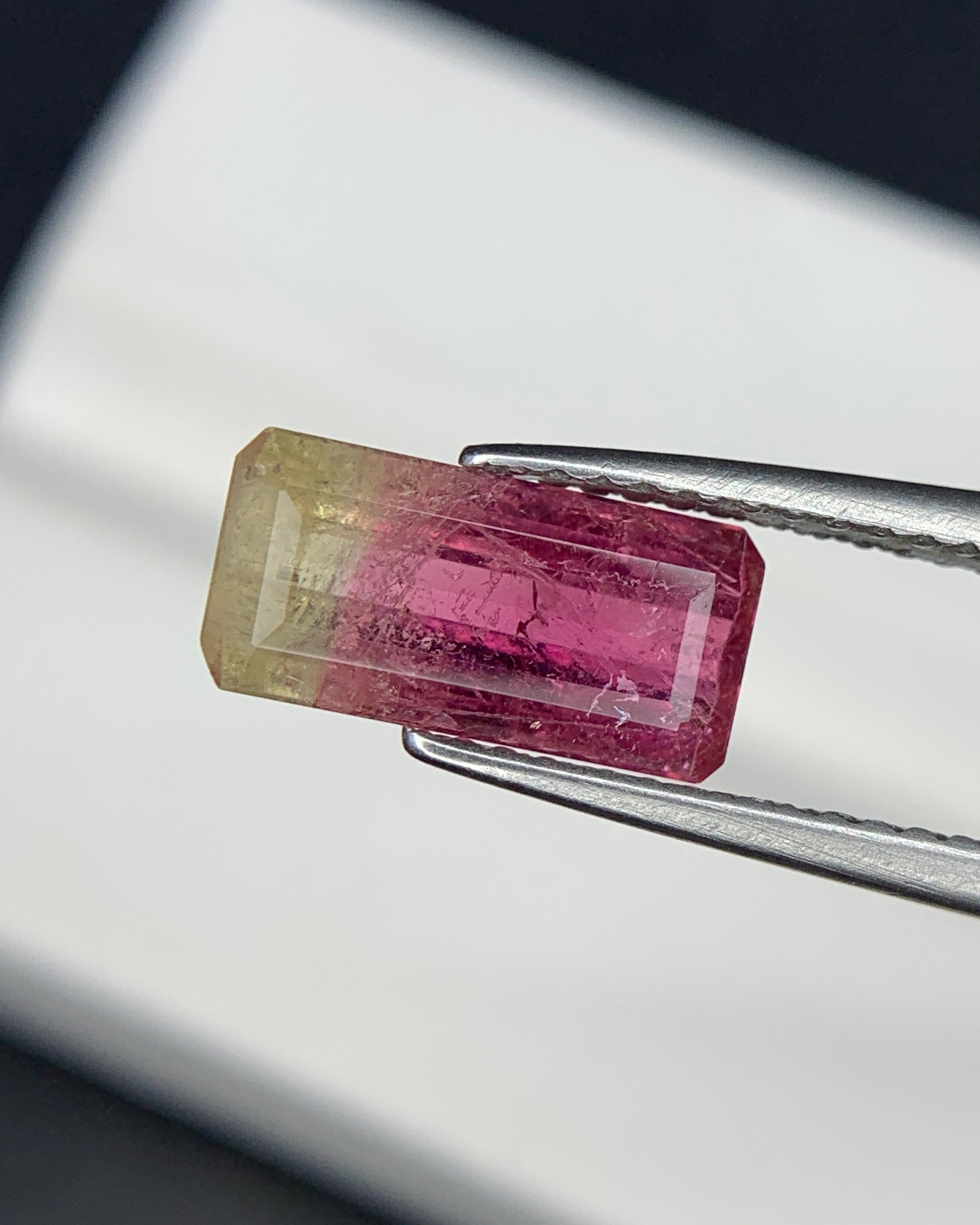 Natural Bi Color Tourmaline 1.59 Carat 10.8x5.2 MM Baguette Shape Faceted Gemstone 