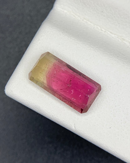 Natural Bi Color Tourmaline 1.59 Carat 10.8x5.2 MM Baguette Shape Faceted Gemstone 