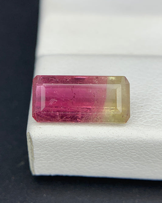 Natural Bi Color Tourmaline 1.59 Carat 10.8x5.2 MM Baguette Shape Faceted Gemstone 