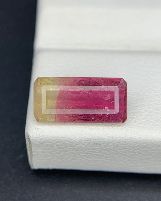 Natural Bi Color Tourmaline 1.59 Carat 10.8x5.2 MM Baguette Shape Faceted Gemstone 