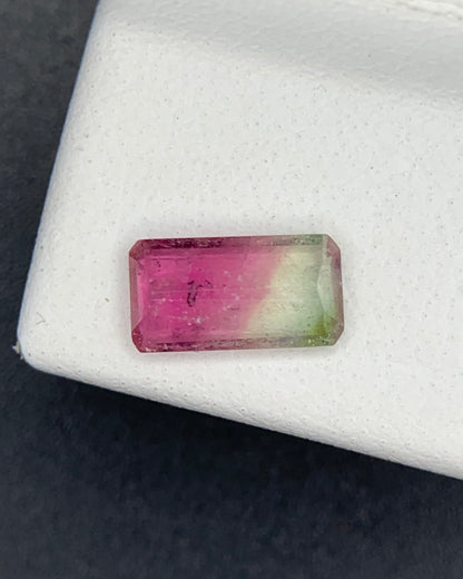 Natural Bi Color Tourmaline 0.66 Carat 7.7x4.1 MM Baguette Shape Faceted Gemstone 