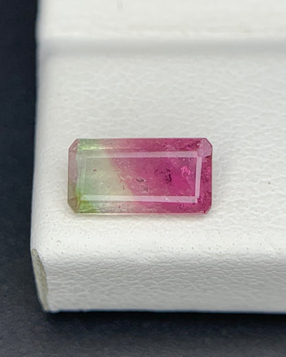 Natural Bi Color Tourmaline 0.66 Carat 7.7x4.1 MM Baguette Shape Faceted Gemstone 
