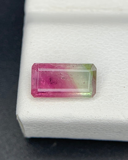 Natural Bi Color Tourmaline 0.66 Carat 7.7x4.1 MM Baguette Shape Faceted Gemstone 