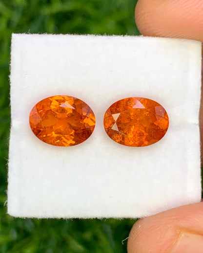 Natural Spessartite Garnet Lot 4.25 Carat 8.5x6.5 MM Oval Shape Faceted Gemstone 2 Piece Lot