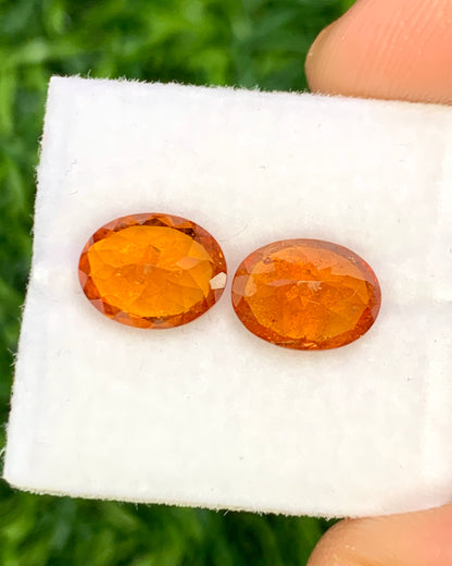 Natural Spessartite Garnet Lot 4.25 Carat 8.5x6.5 MM Oval Shape Faceted Gemstone 2 Piece Lot