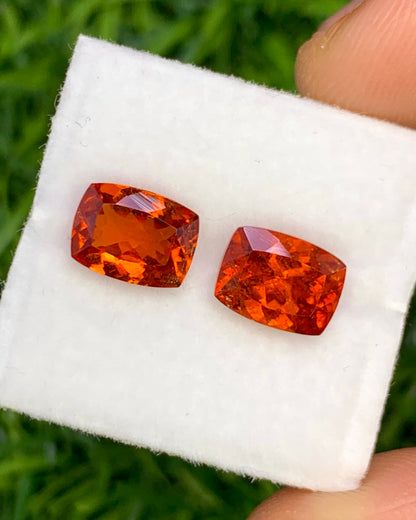 Natural Spessartite Garnet 3.99 Carat 8x6 MM Cushion Shape Faceted Gemstone Orange Garnet 2 Piece Lot