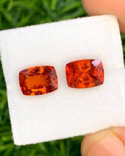 Natural Spessartite Garnet 3.99 Carat 8x6 MM Cushion Shape Faceted Gemstone Orange Garnet 2 Piece Lot