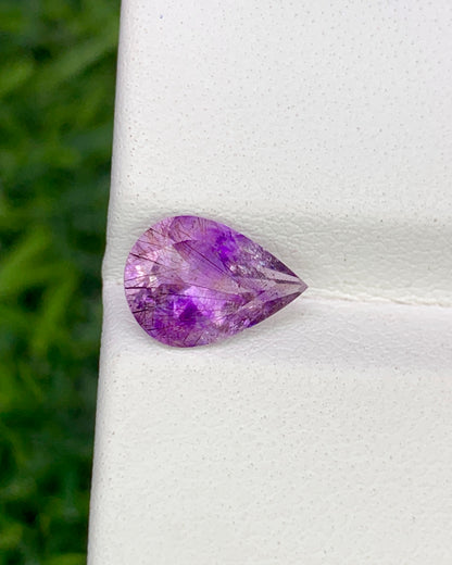 Natural Super Seven 1.29 Carat 9.3x6.6 MM Pear Shape Faceted Gemstone with 7 Crystals Healing Stone Seven Chakra Melody Stone