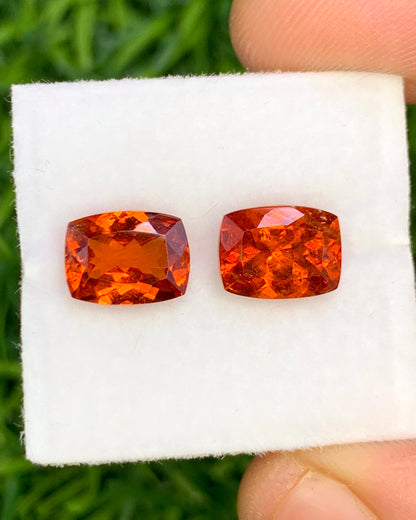 Natural Spessartite Garnet 3.99 Carat 8x6 MM Cushion Shape Faceted Gemstone Orange Garnet 2 Piece Lot