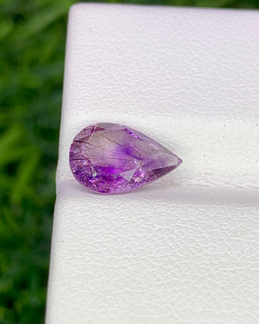 Natural Super Seven 1.29 Carat 9.3x6.6 MM Pear Shape Faceted Gemstone with 7 Crystals Healing Stone Seven Chakra Melody Stone