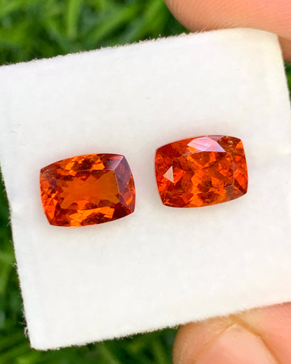 Natural Spessartite Garnet 3.99 Carat 8x6 MM Cushion Shape Faceted Gemstone Orange Garnet 2 Piece Lot