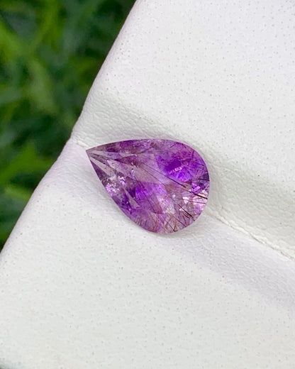 Natural Super Seven 1.29 Carat 9.3x6.6 MM Pear Shape Faceted Gemstone with 7 Crystals Healing Stone Seven Chakra Melody Stone