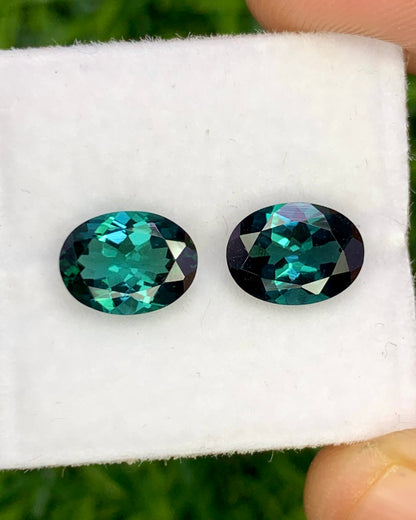 Natural Indicolite Tourmaline Pair 2.36 Carat 8x6 MM Oval Shape Faceted Gemstone Pair