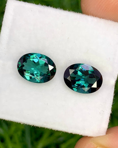 Natural Indicolite Tourmaline Pair 2.36 Carat 8x6 MM Oval Shape Faceted Gemstone Pair