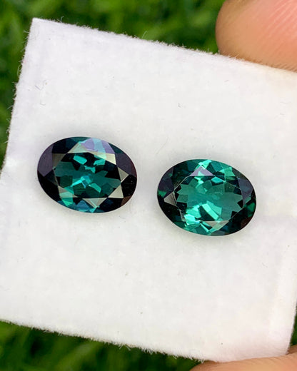 Natural Indicolite Tourmaline Pair 2.36 Carat 8x6 MM Oval Shape Faceted Gemstone Pair