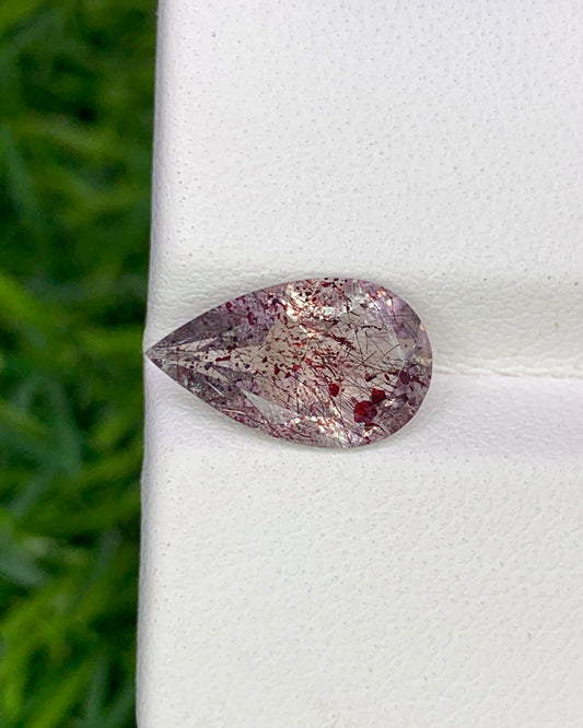 Natural Super Seven 1.75 Carat 11.9x7.1 MM Pear Shape Faceted Gemstone with 7 Crystals Healing Stone Seven Chakra Melody Stone