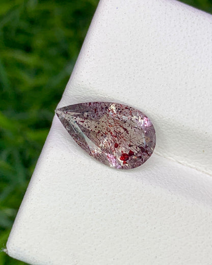 Natural Super Seven 1.75 Carat 11.9x7.1 MM Pear Shape Faceted Gemstone with 7 Crystals Healing Stone Seven Chakra Melody Stone