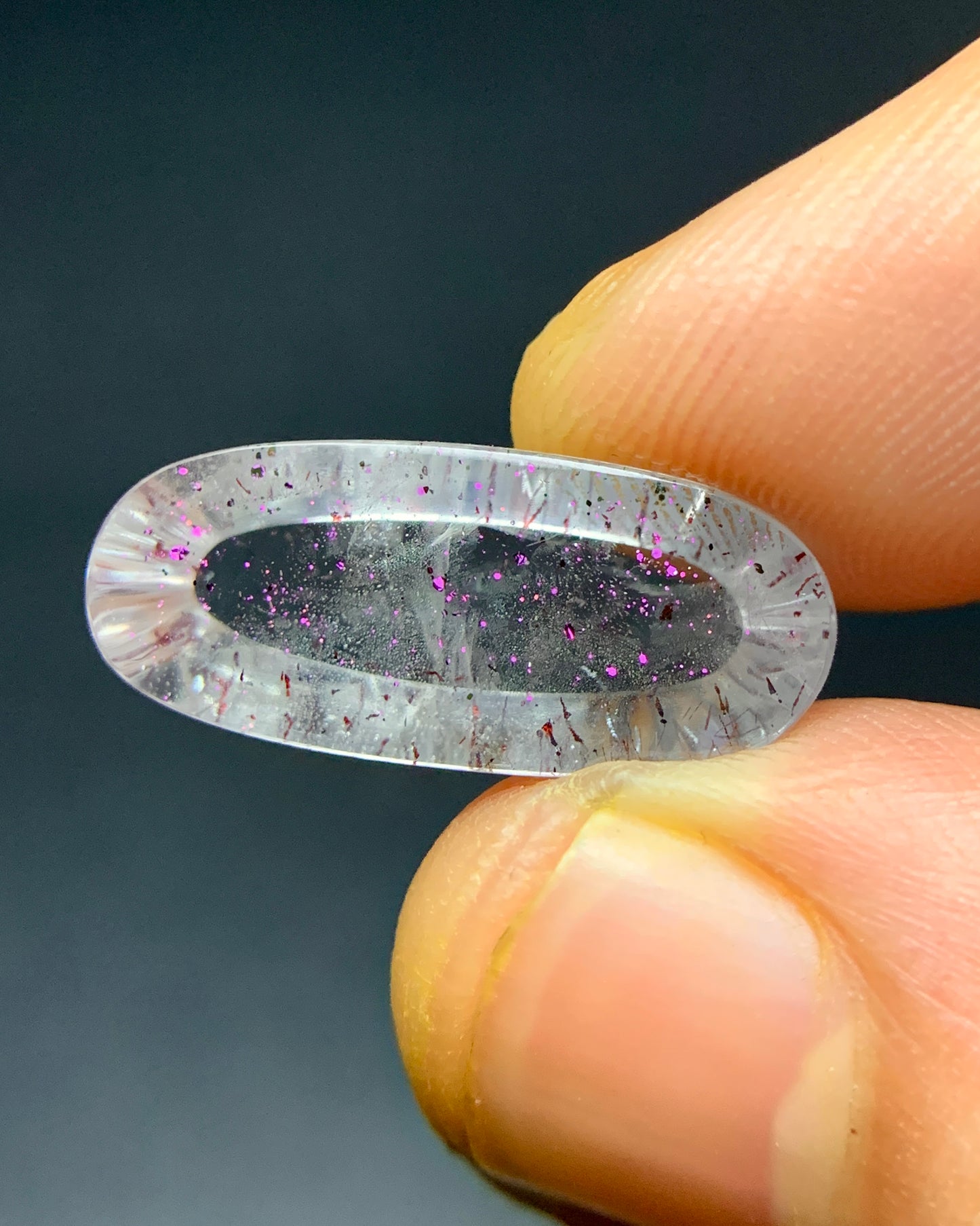 Natural Rare Pink Fire Quartz 8.59 Carat 19.8x8.7 MM Oval Shape Covellite Quartz Gemstone from Brazil