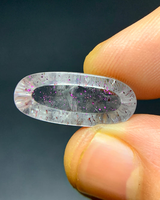 Natural Rare Pink Fire Quartz 8.59 Carat 19.8x8.7 MM Oval Shape Covellite Quartz Gemstone from Brazil