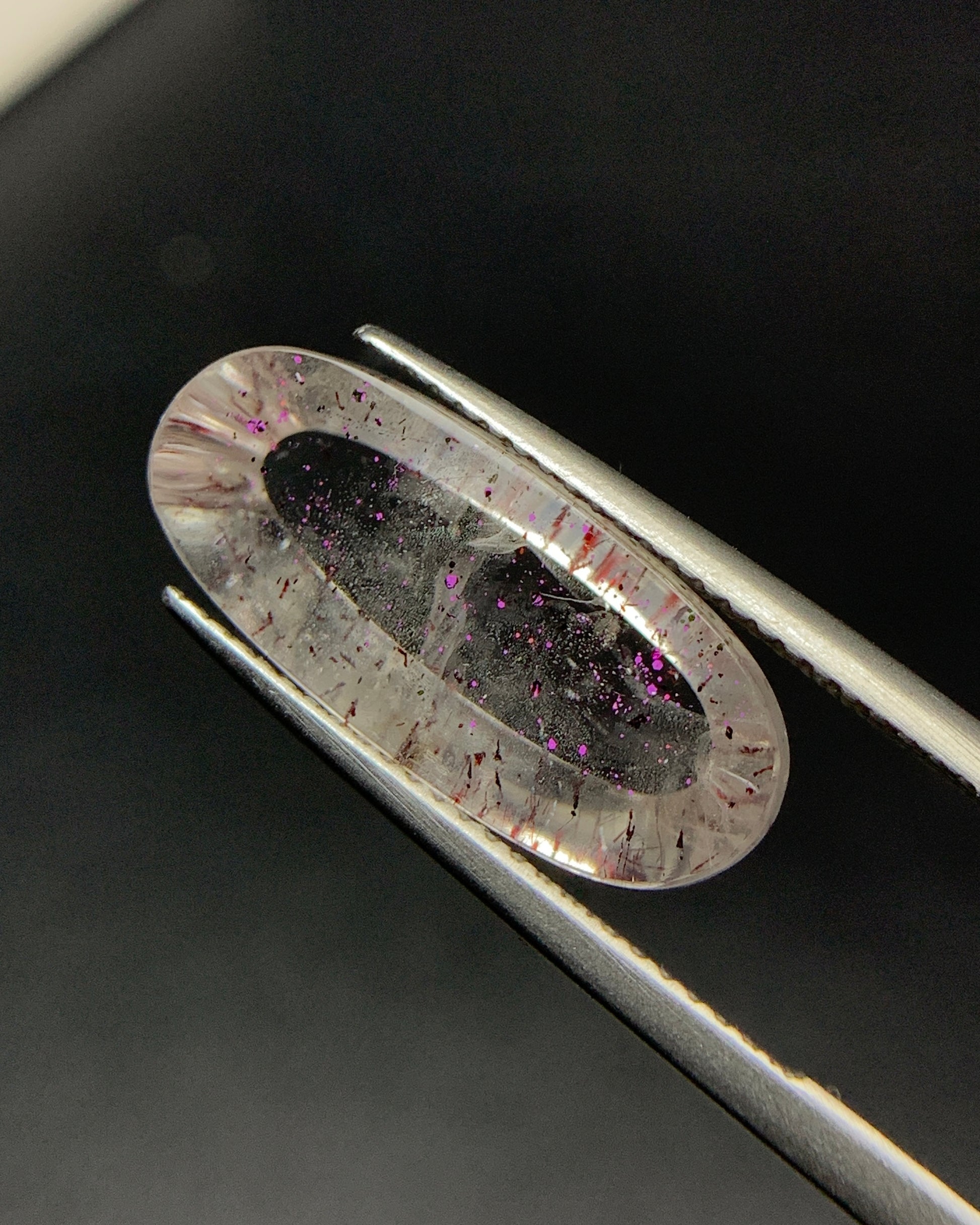 Natural Rare Pink Fire Quartz 8.59 Carat 19.8x8.7 MM Oval Shape Covellite Quartz Gemstone from Brazil