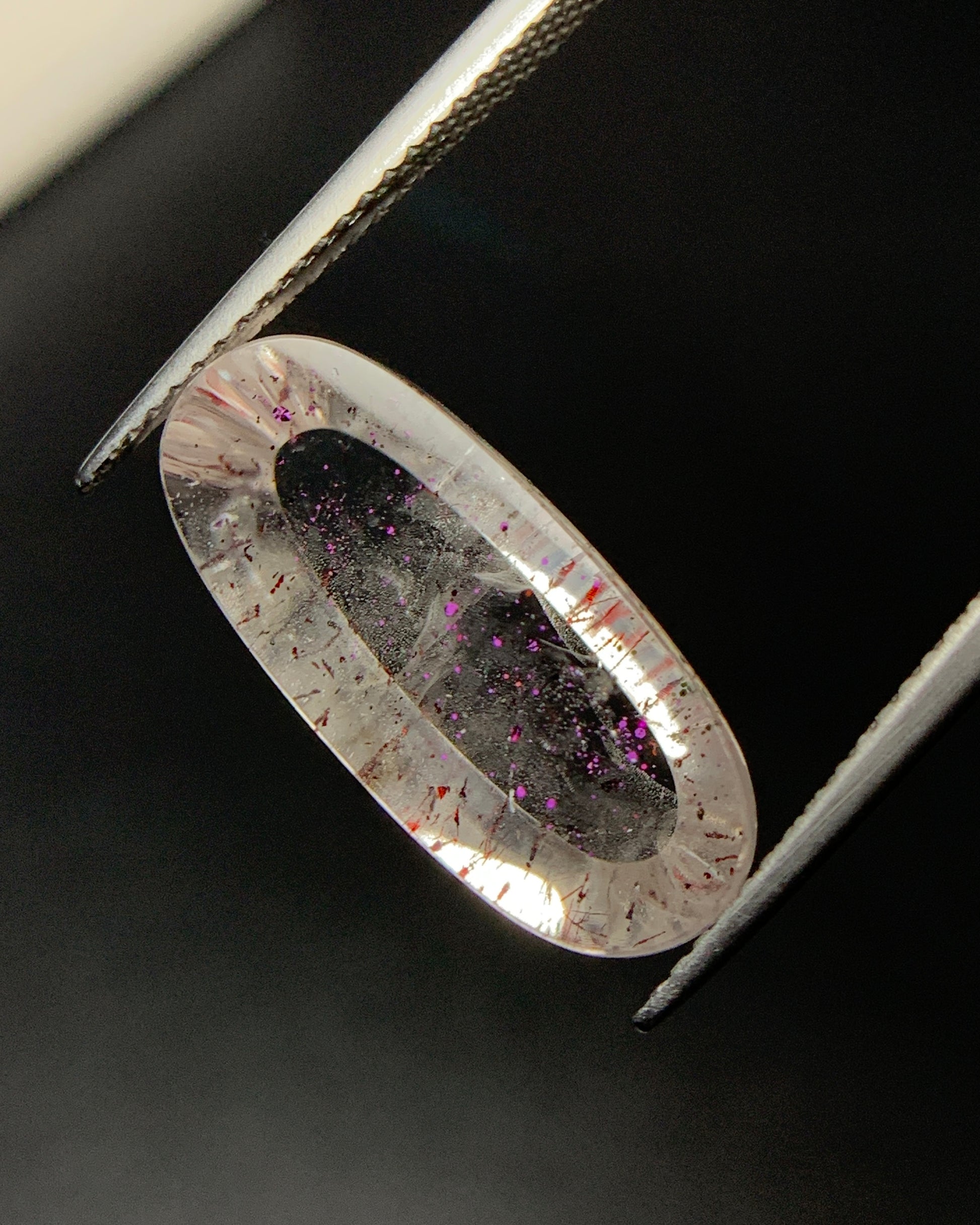 Natural Rare Pink Fire Quartz 8.59 Carat 19.8x8.7 MM Oval Shape Covellite Quartz Gemstone from Brazil