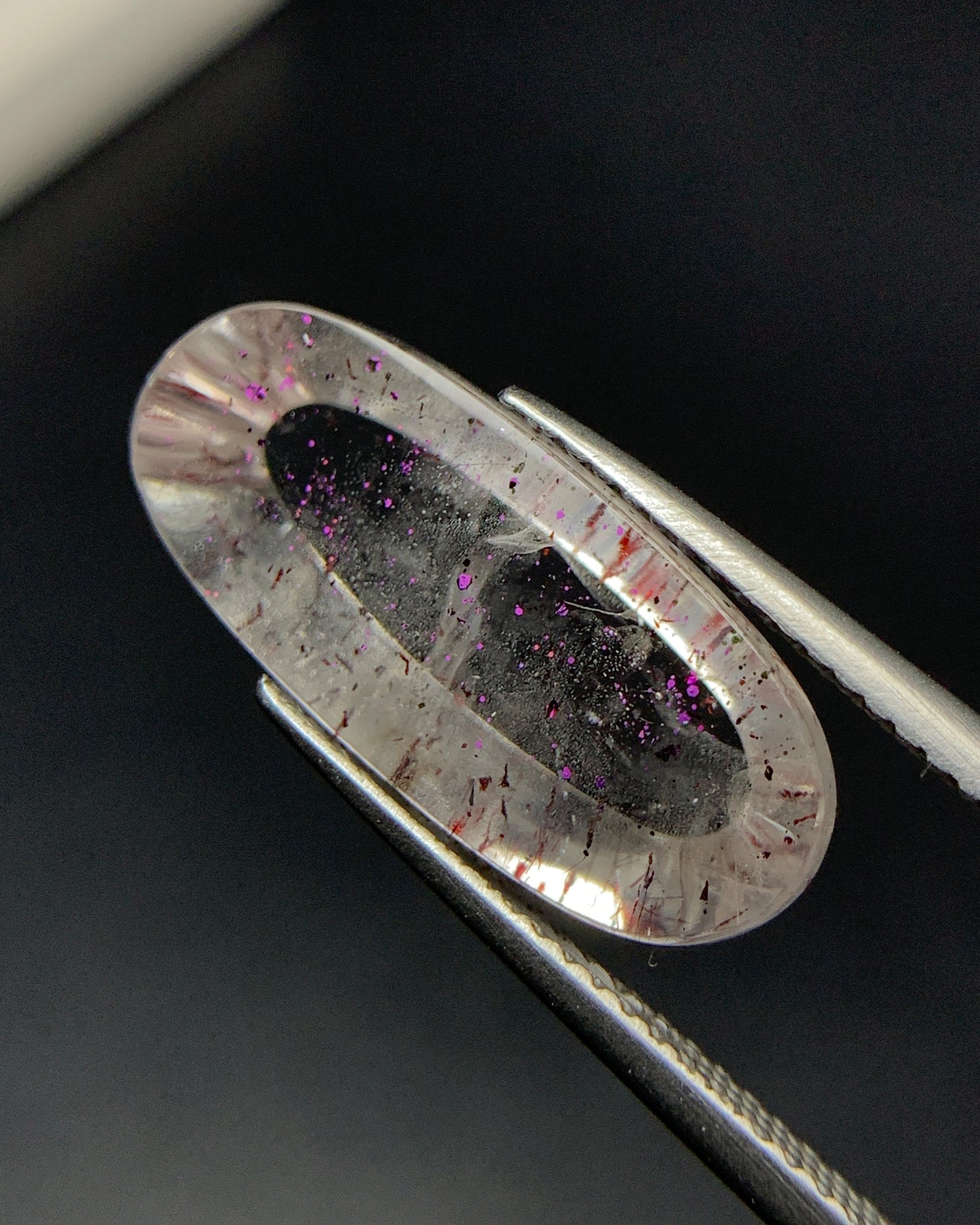 Natural Rare Pink Fire Quartz 8.59 Carat 19.8x8.7 MM Oval Shape Covellite Quartz Gemstone from Brazil