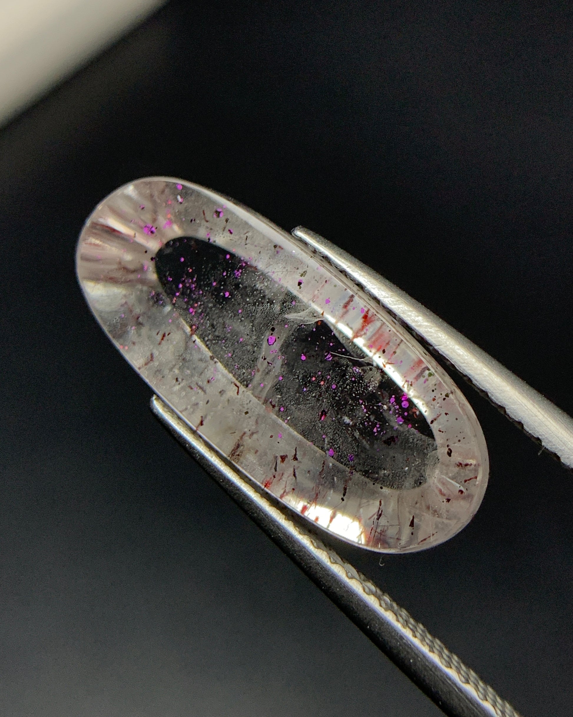 Natural Rare Pink Fire Quartz 8.59 Carat 19.8x8.7 MM Oval Shape Covellite Quartz Gemstone from Brazil