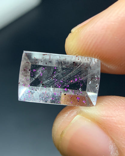 Natural Rare Pink Fire Quartz 5.31 Carat 13.5x8.4x5 MM Baguette Shape Covellite Quartz Gemstone from Brazil 