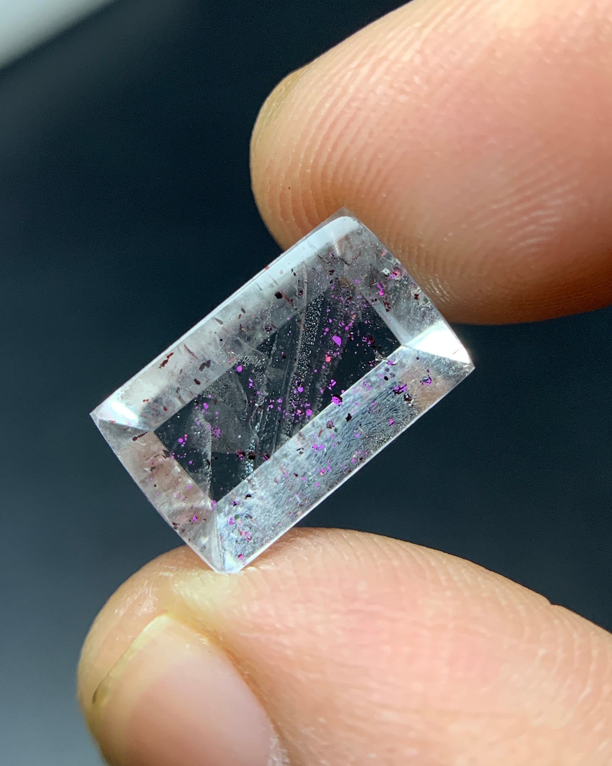 Natural Rare Pink Fire Quartz 5.31 Carat 13.5x8.4x5 MM Baguette Shape Covellite Quartz Gemstone from Brazil 