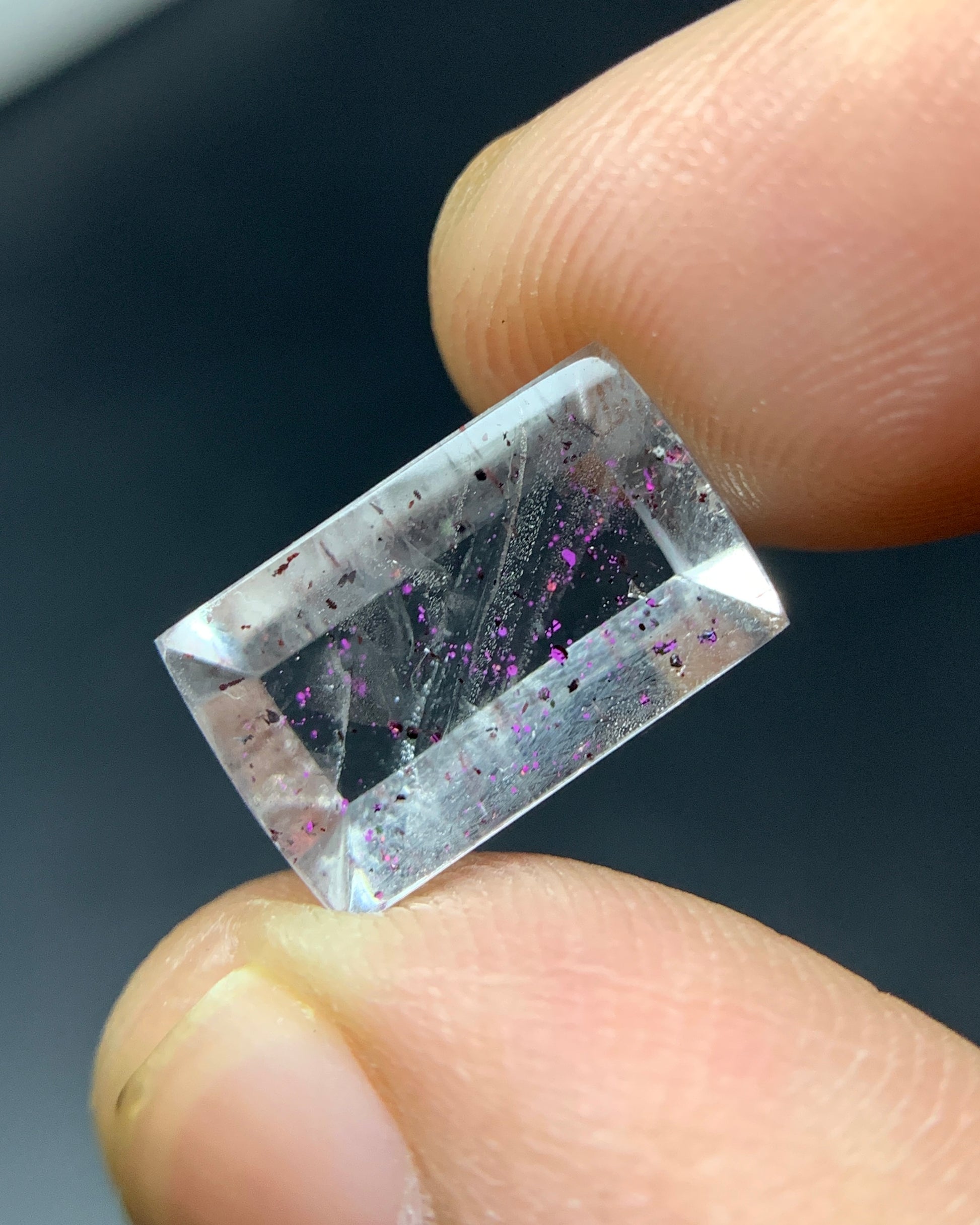 Natural Rare Pink Fire Quartz 5.31 Carat 13.5x8.4x5 MM Baguette Shape Covellite Quartz Gemstone from Brazil 