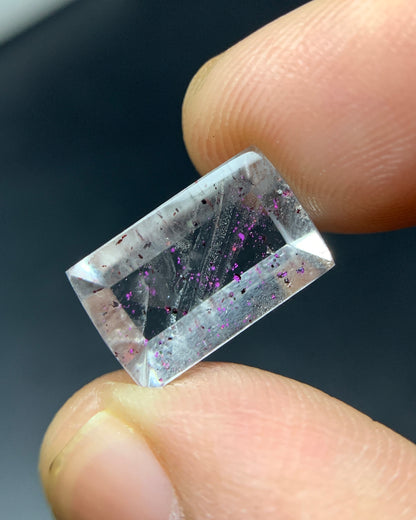 Natural Rare Pink Fire Quartz 5.31 Carat 13.5x8.4x5 MM Baguette Shape Covellite Quartz Gemstone from Brazil 