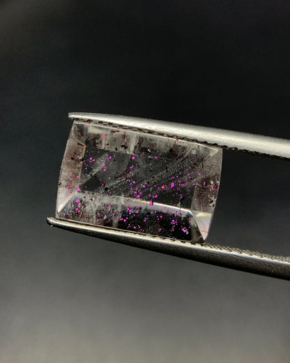 Natural Rare Pink Fire Quartz 5.31 Carat 13.5x8.4x5 MM Baguette Shape Covellite Quartz Gemstone from Brazil 