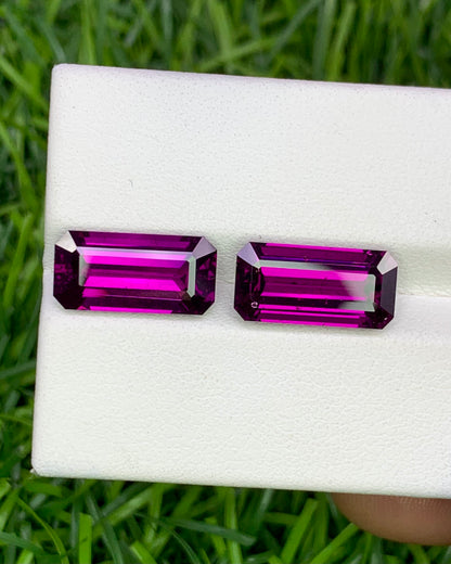 Natural Purple Rhodolite Garnet Lot 9.12 Carat 13.2x6.5/13.1x6.5 MM Octagon Shape Faceted Gemstone 2 Piece Lot
