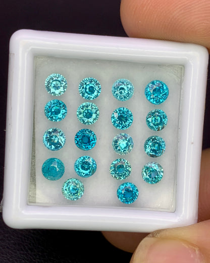 Natural Cambodian Blue Zircon Lot 6.06 Carat 3.5x3.5 MM Round Shape Faceted Gemstone 18 Piece Lot