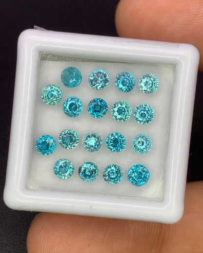 Natural Cambodian Blue Zircon Lot 6.06 Carat 3.5x3.5 MM Round Shape Faceted Gemstone 18 Piece Lot