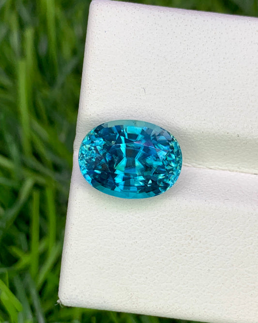 Natural Cambodian Blue Zircon 6.45 Carat 11x8.4 MM Oval Shape Faceted Gemstone