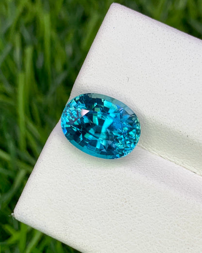 Natural Cambodian Blue Zircon 6.45 Carat 11x8.4 MM Oval Shape Faceted Gemstone